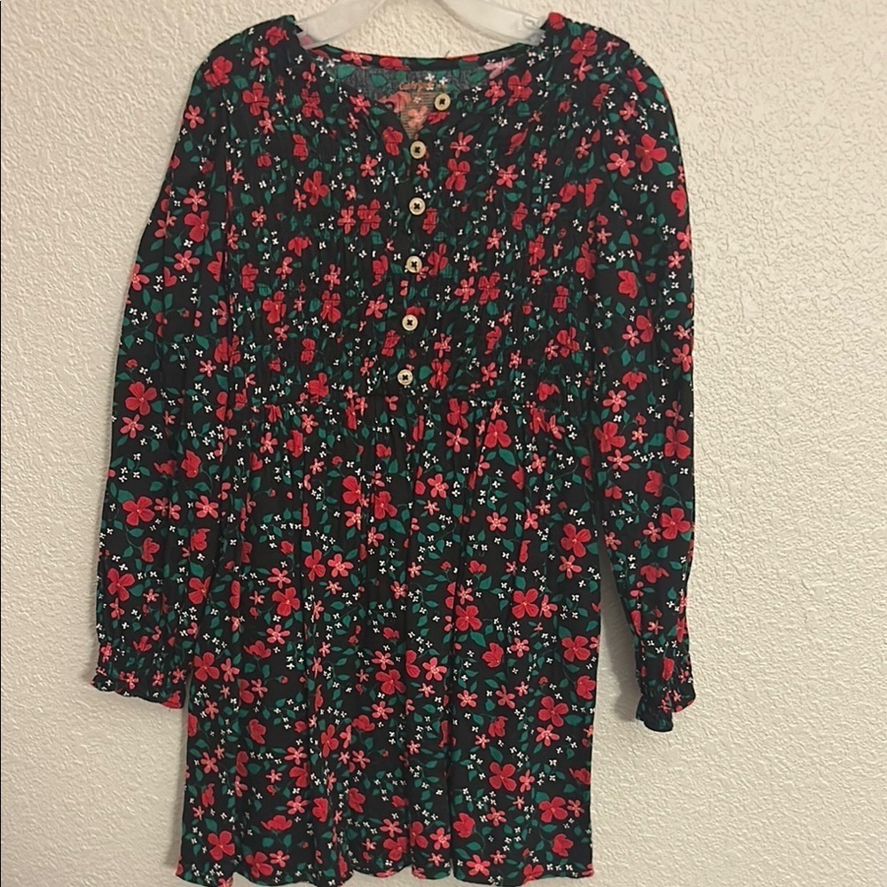 Girls Floral Winter Button-Up Dress